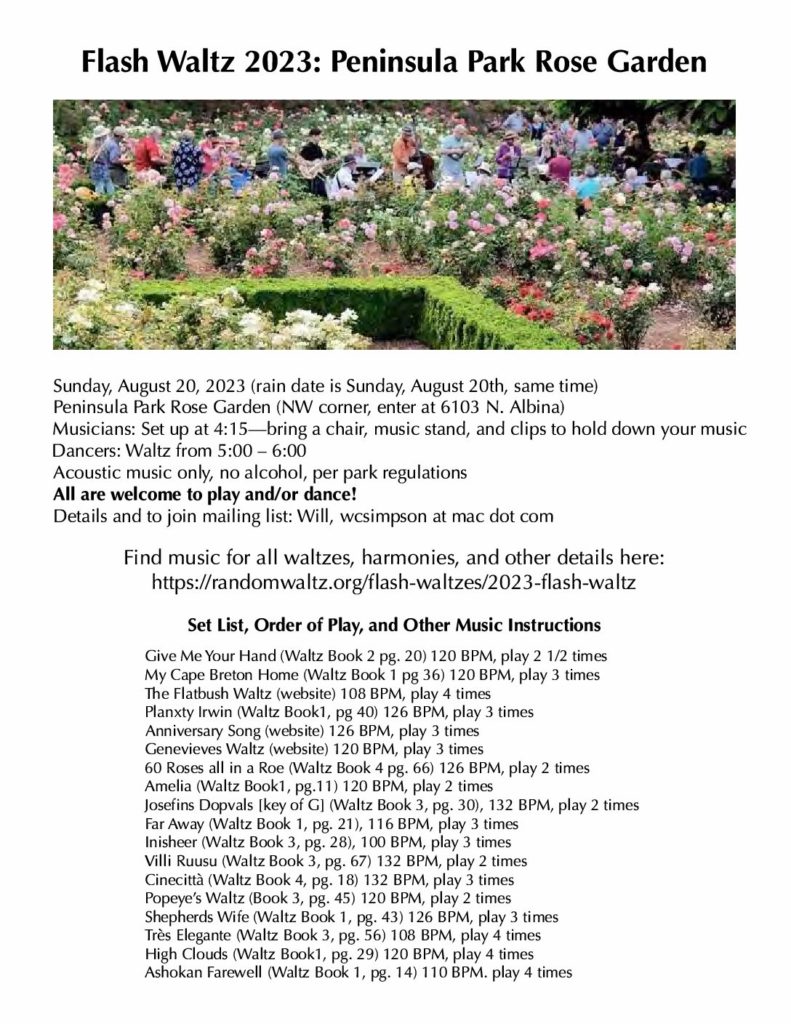Flash Waltz 2023: Peninsula Park Rose Garden - dancers and musicians welcomed!